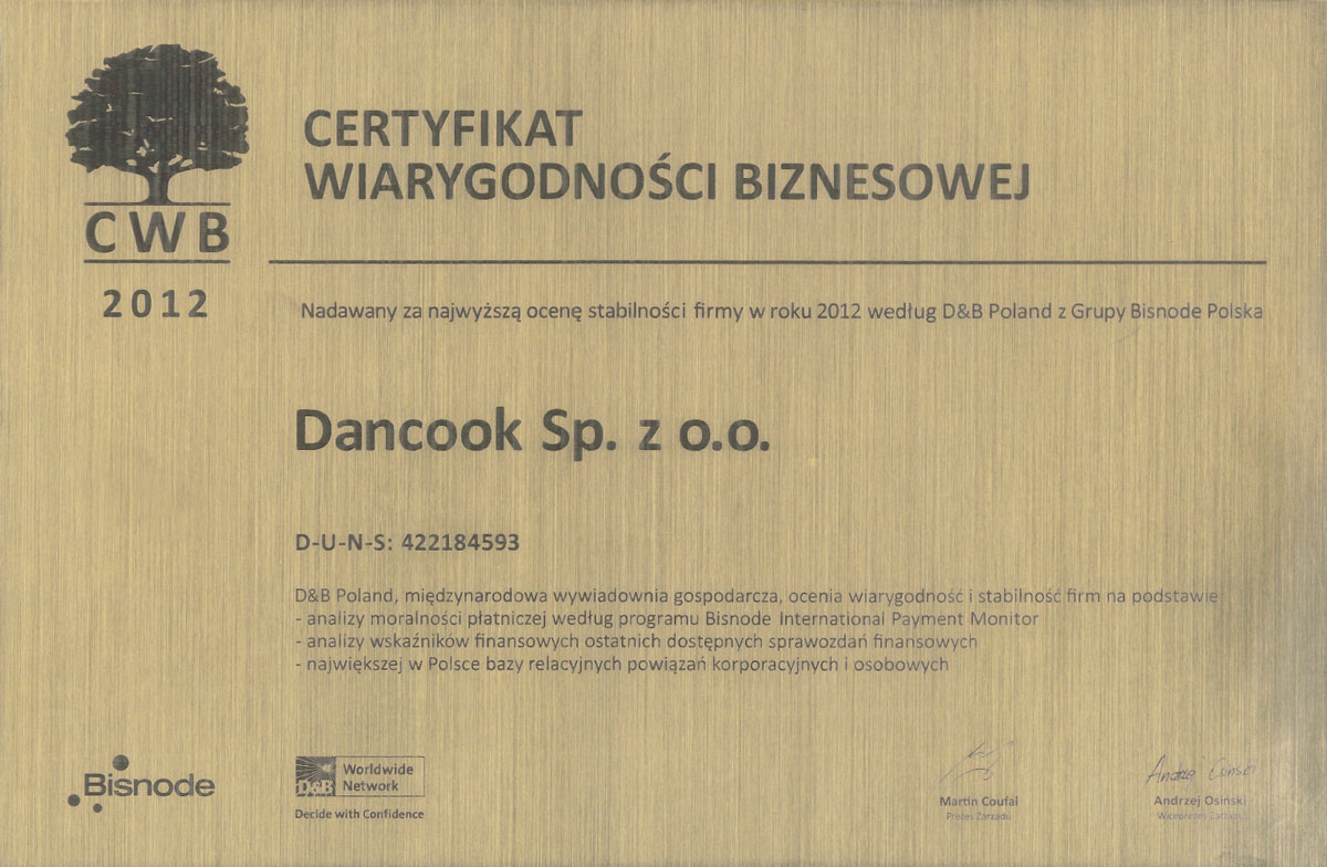 Certificate of Business Credibility