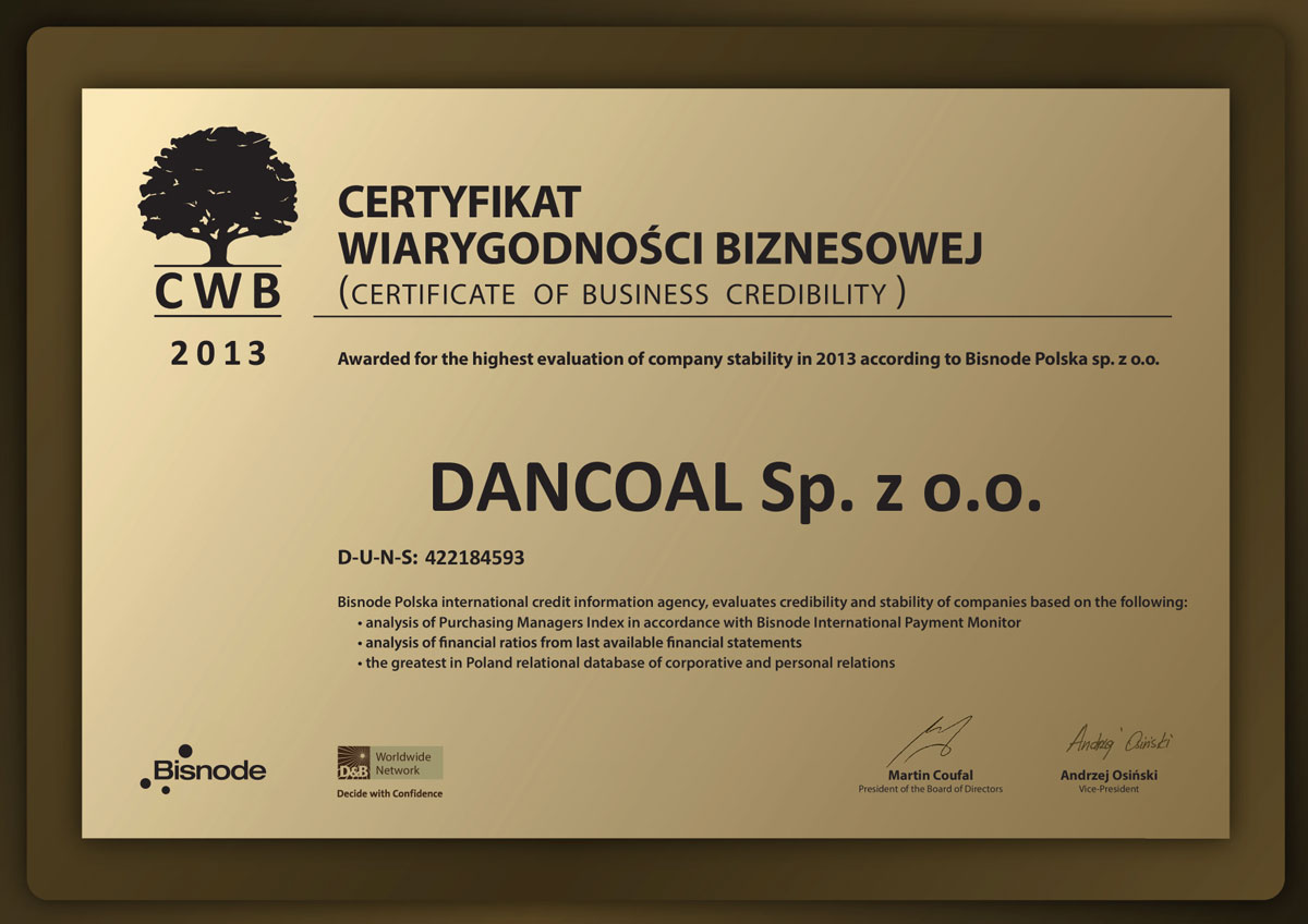 Certificate of Business Credibility